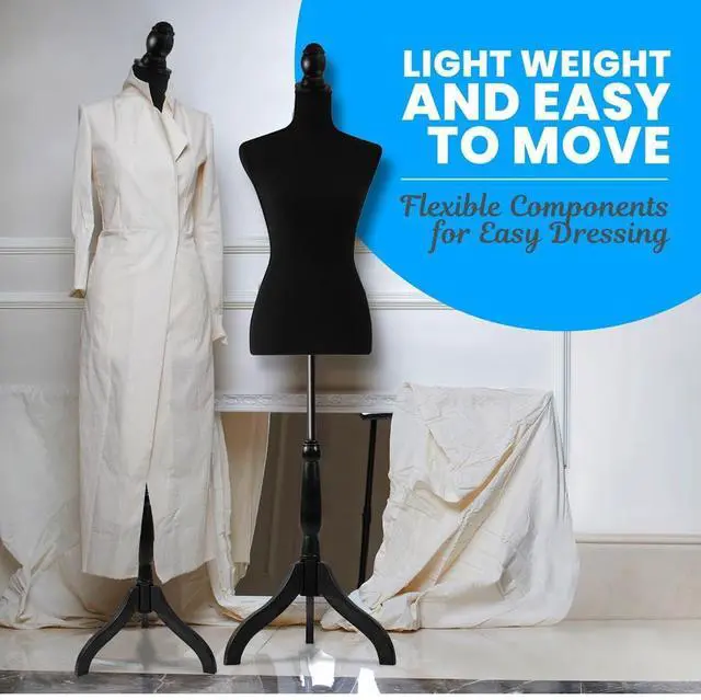 Alt view image 4 of 5 - SereneLife Female Torso Mannequin Display - Sturdy and Durable, Adjustable Dress Form (52-64"), Lightweight, Easy-to-Assemble, Stable Tripod Stand, Smooth Surface for Retail Clothing Display (Black)