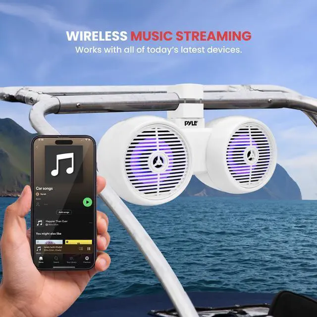 Alt view image 2 of 5 - Dual Bluetooth Off-Road Speakers - 6.5 200W 2-Way Marine Waterproof Wakeboard Tower Sound System w/LED Light, Full Range Outdoor Stereo Speaker for Car ATV Jeep Boat, Includes Brackets (White)