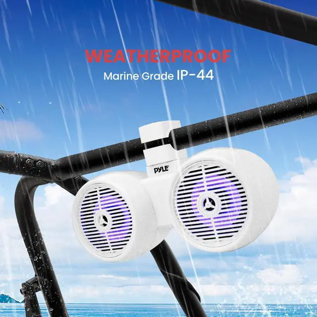 Alt view image 4 of 5 - Dual Bluetooth Off-Road Speakers - 6.5 200W 2-Way Marine Waterproof Wakeboard Tower Sound System w/LED Light, Full Range Outdoor Stereo Speaker for Car ATV Jeep Boat, Includes Brackets (White)