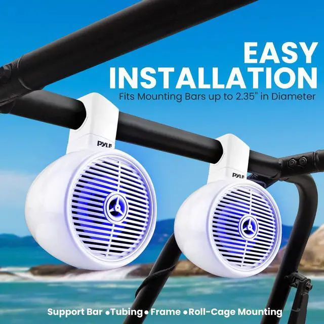 Alt view image 4 of 5 - Bluetooth Waterproof Off-Road Speakers - 6.5 200W 2-Way Marine Wakeboard Tower Sound System w/LED Light, Full Range Outdoor Stereo Speaker for Car ATV UTV, Jeep, Boat, Includes Brackets (White)