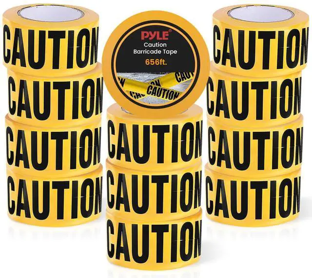 Main image of Pyle 12 Pieces Yellow Caution Tape Set - 656 Foot Long Tape Roll Suitable for a Wide Range of Applications, Including Roadworks, Events, and Hazardous Areas
