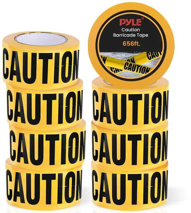 Main image of Pyle 8 Pieces Yellow Caution Tape Set - 656 Foot Long Tape Roll Suitable for a Wide Range of Applications, Including Roadworks, Events, and Hazardous Areas