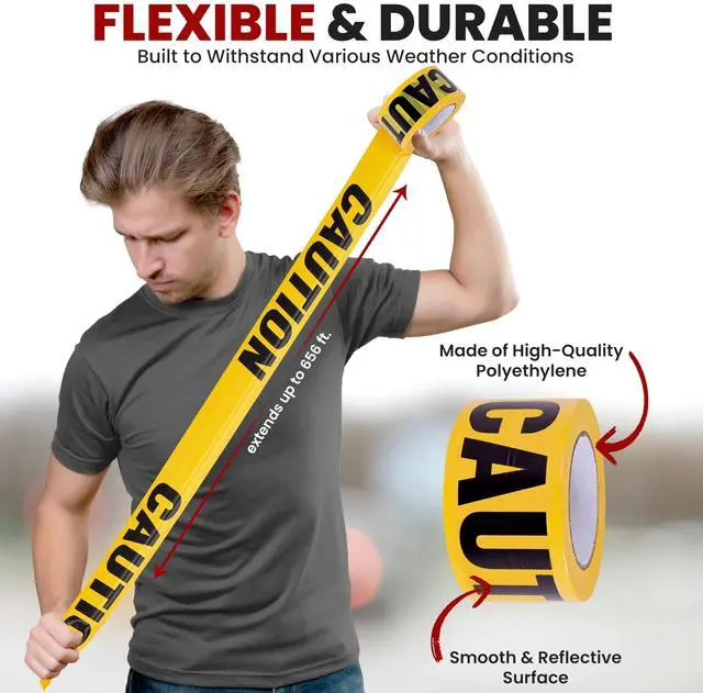 Alt view image 2 of 5 - Pyle 12 Pieces Yellow Caution Tape Set - 656 Foot Long Tape Roll Suitable for a Wide Range of Applications, Including Roadworks, Events, and Hazardous Areas