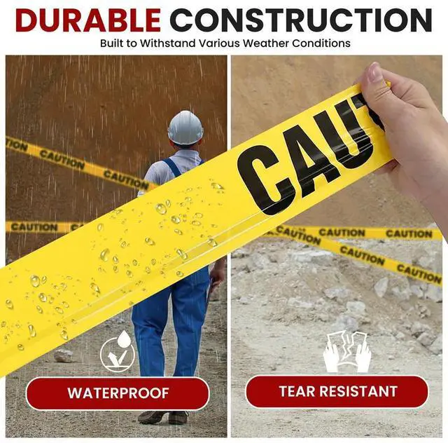 Alt view image 5 of 7 - Pyle 4 Pieces Safety Yellow Caution Tape Set - 656 Feet, Black and Yellow, Waterproof and UV-Resistant, Ideal for Construction Zones and Hazardous Areas