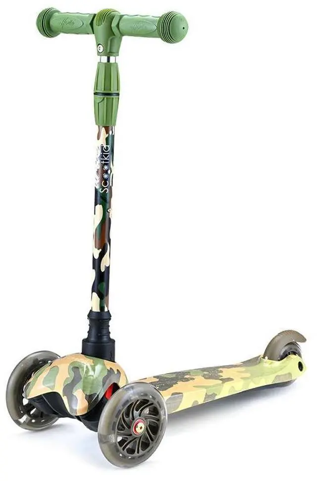 Main image of Hurtle Lightweight and Adjustable Mini Kickboard Scooter with LED Light Wheel for Kids (Camo)