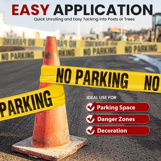 Alt view image 4 of 5 - Pyle 8 Pieces Safety Yellow No Parking Barricade Tape Set - 656 Foot Long Tape Roll Suitable for a Wide Range of Applications, Including Roadworks, Events, and Hazardous Areas