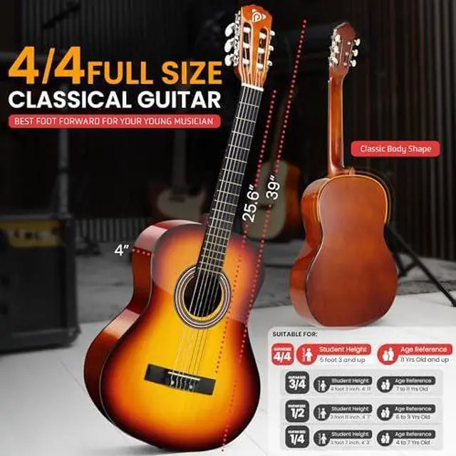 Alt view image 3 of 7 - Pyle Beginner Acoustic Guitar Kit, 4/4 Full Size All Wood Instrument for Beginners, Adults, 39" Brown Gloss