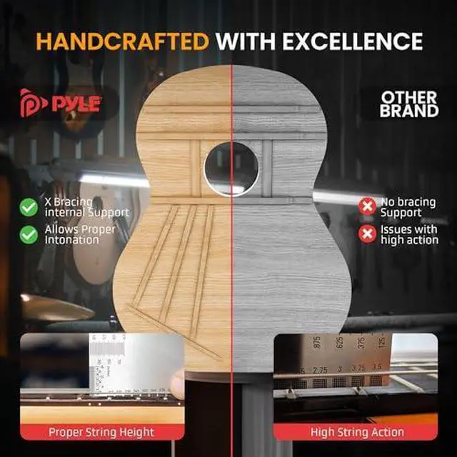 Alt view image 6 of 7 - Pyle Beginner Acoustic Guitar Kit, 4/4 Full Size All Wood Instrument for Beginners, Adults, 39" Brown Gloss