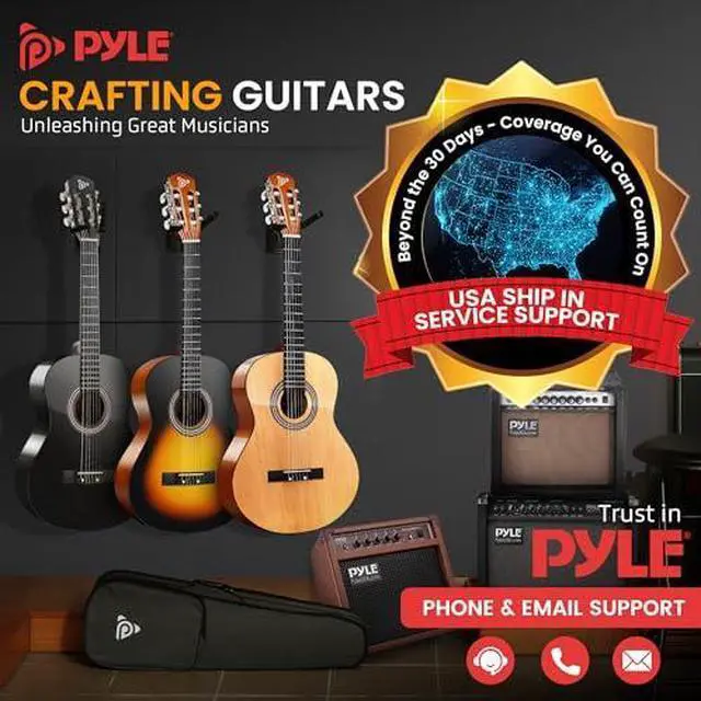 Alt view image 7 of 7 - Pyle Beginner Acoustic Guitar Kit, 4/4 Full Size All Wood Instrument for Beginners, Adults, 39" Brown Gloss