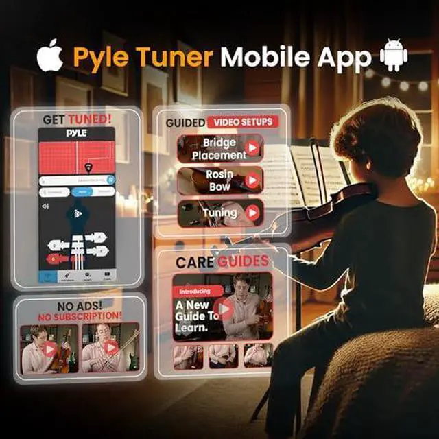 Alt view image 3 of 7 - Pyle 1/4 Size Beginner Violin Starter Kit, Violin Starter Package with Travel Case & Bow, Extra Strings, Digital Tuner, Shoulder Rest & Cleaning Cloth for Students, Kids, Adults