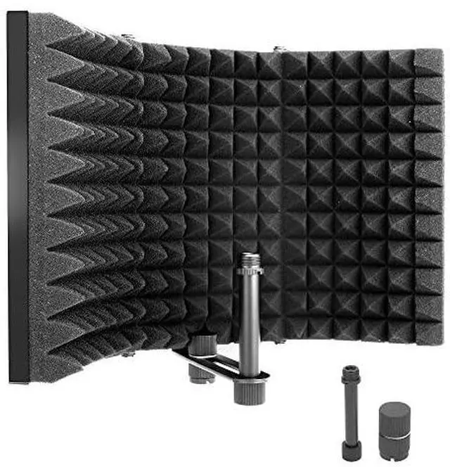 Main image of PyleUsa Microphone Isolation Shield- 3 Panel Noise Absorbing Record Booth Studio Acoustic Vocal Dampening Filter w/ 1.6"Thick Foam, Adjustable Mic Depth, Removable Shock Mount, Universal " Threading