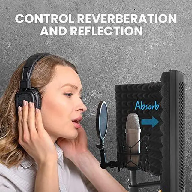 Alt view image 5 of 7 - PyleUsa Microphone Isolation Shield- 3 Panel Noise Absorbing Record Booth Studio Acoustic Vocal Dampening Filter w/ 1.6"Thick Foam, Adjustable Mic Depth, Removable Shock Mount, Universal " Threading