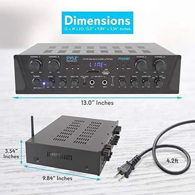Alt view image 8 of 11 - Pyle PTA44BT Bluetooth Home Audio 500 Watt 4 Channel Amplifier Stereo Receiver