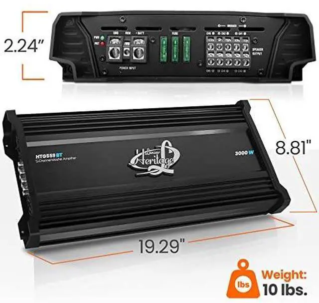 Alt view image 2 of 7 - Lanzar 5-Channel Mosfet Amplifier - Wireless BT Streaming Audio Interface, 2 Ohm Stereo Stable with High Pass and Low Pass Filter Controls, Bridgeable at 4 Ohms, Bass Boost Circuit - HTG559BT