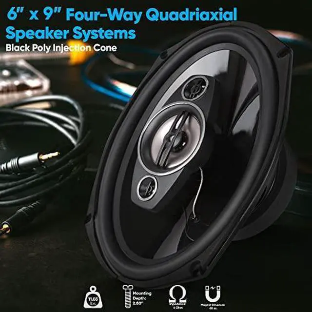Alt view image 5 of 7 - Pyle 6x9"/7x10" car Speakers 4-Way Quadriaxial Full Range Sound Audio - Butyl Rubber Surround, 500W w/ 4Ohm Impedance & 3/4'' Piezo Tweeters - Black Pair