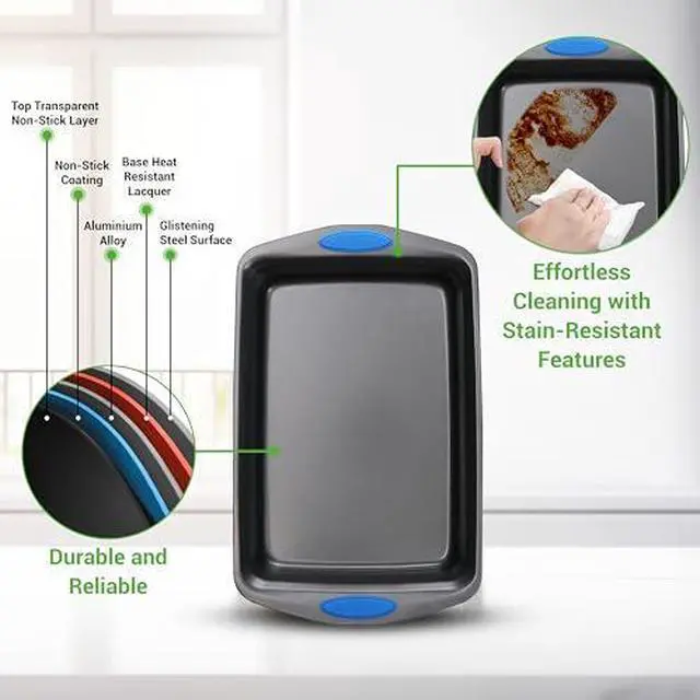 Alt view image 5 of 7 - NutriChef 3-Piece Baking Pan Set - Premium Nonstick Carbon Steel Bakeware w/ Silicone Handles - Includes Large, Medium, & Small Pans for Baking & Roasting - PFOA, PFOS, PTFE Free - Gray