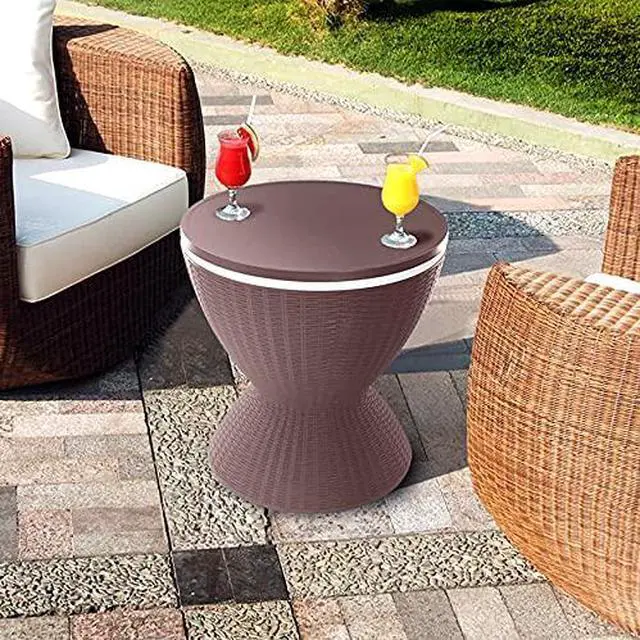 Alt view image 2 of 7 - SereneLife Outdoor Cool Bar Table, 7.5 Gallon Beer and Wine Cooler, Patio Furniture & Hot Tub Side Table, Beverage Cooler, All-Weather Resistant Ice Cool Bar, Rattan Style Patio, Cocktail Bar (Grey)