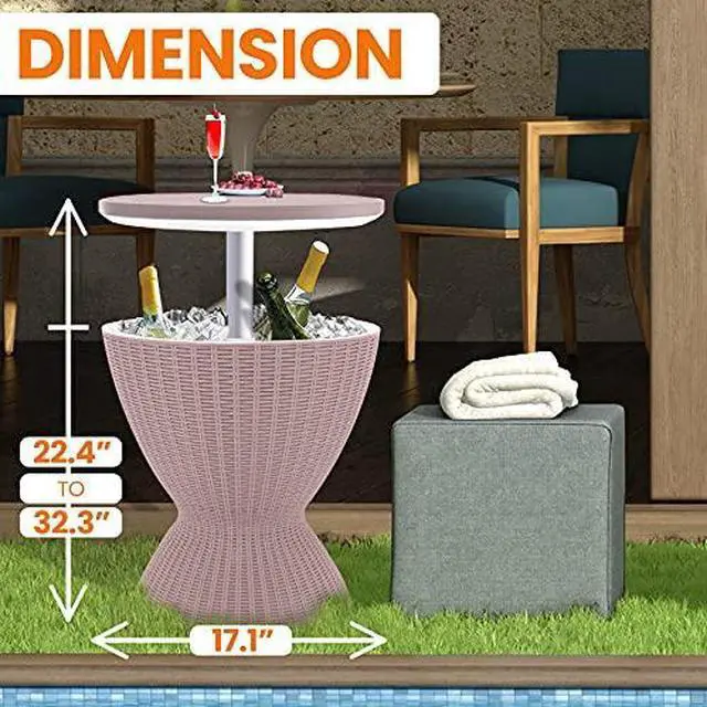 Alt view image 3 of 7 - SereneLife Outdoor Cool Bar Table, 7.5 Gallon Beer and Wine Cooler, Patio Furniture & Hot Tub Side Table, Beverage Cooler, All-Weather Resistant Ice Cool Bar, Rattan Style Patio, Cocktail Bar (Grey)