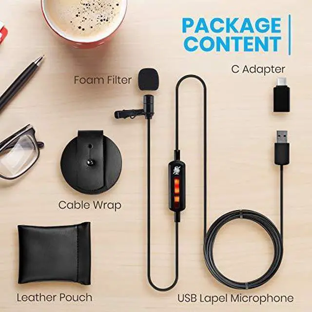 Alt view image 7 of 7 - Pyle USB Lavalier Lapel Microphone- w/USB C Adapter, Cable Wrap - Plug and Play Omnidirectional Copper Compact Clip On Lapel Mic for Laptop PC Mac Smartphone Podcast Online Class