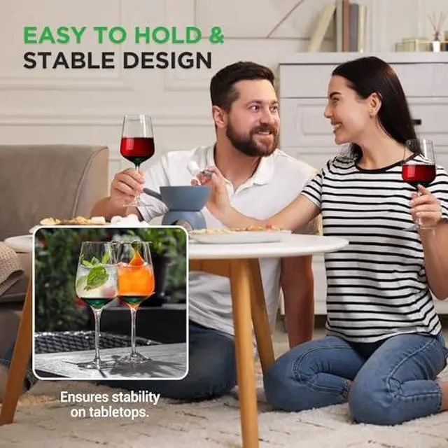 Alt view image 4 of 7 - NutriChef Stemmed Wine Glasses Set of 2, 22oz Crystal Clear Red or White Wine Glass, Lead-Free & Dishwasher Safe Glasses for Wine, Drink, Water, Restaurants, And Housewarming Gifts