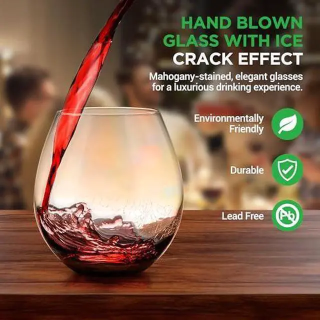 Alt view image 2 of 7 - NutriChef Stemless 8 Wine Glasses 15 Ounces, Hand Blown Glasses for Home, Bar & Restaurant, Dishwasher Safe, Gift Set for Wine Lovers, Friends