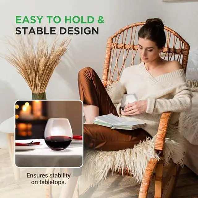 Alt view image 3 of 7 - NutriChef Stemless 8 Wine Glasses 15 Ounces, Hand Blown Glasses for Home, Bar & Restaurant, Dishwasher Safe, Gift Set for Wine Lovers, Friends