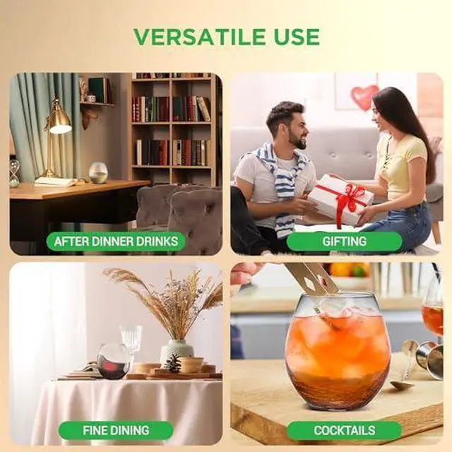 Alt view image 4 of 7 - NutriChef Stemless 8 Wine Glasses 15 Ounces, Hand Blown Glasses for Home, Bar & Restaurant, Dishwasher Safe, Gift Set for Wine Lovers, Friends