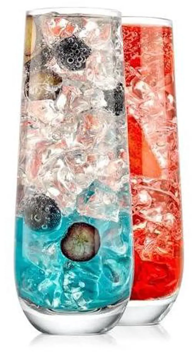Main image of NutriChef 2-Piece Stemless Champagne Flutes Set - 6.4" Tall Crystal Glasses with Thick Heavy Base - Prosecco Wine Flute, Highball Glass, Mimosa Cocktail Glass Set, Bar Glassware - Dishwasher Safe