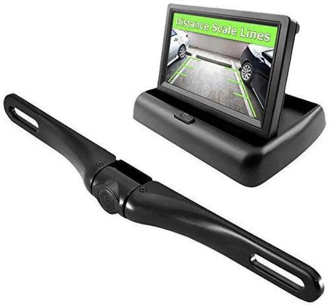 Main image of Pyle Backup Rear View Car Camera Monitor Screen & Alarm Parking Sensors System Reverse Safety Distance Scale Lines, Waterproof Night Vision Angle, 4.3" LCD Video Display for Vehicles - (PLCMPS48)