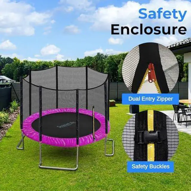 Alt view image 9 of 14 - SereneLife 10 Foot Outdoor Trampoline and Safety Net Enclosure for Kids, Pink