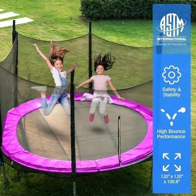 Alt view image 10 of 14 - SereneLife 10 Foot Outdoor Trampoline and Safety Net Enclosure for Kids, Pink