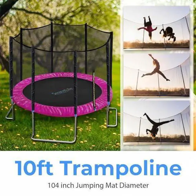 Alt view image 13 of 14 - SereneLife 10 Foot Outdoor Trampoline and Safety Net Enclosure for Kids, Pink