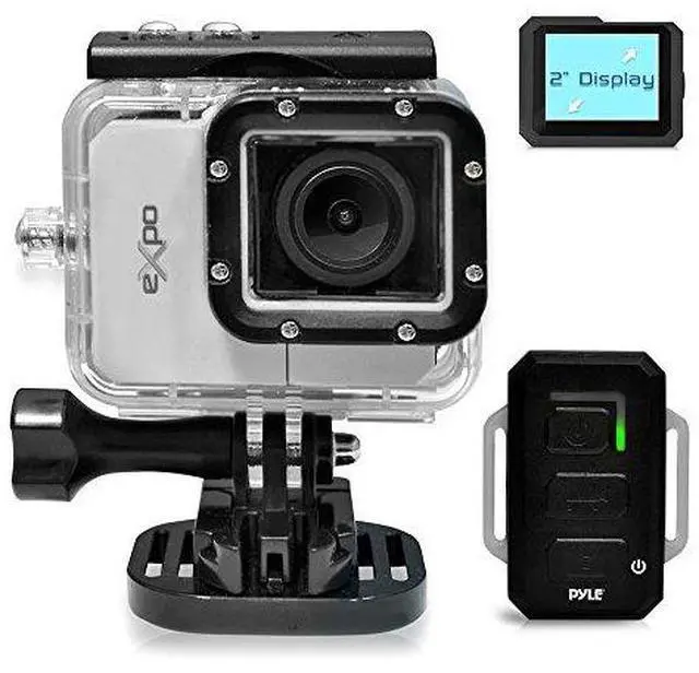 Main image of Pyle Expo Sports Action Camera - HD 1080P Mini Hi-Res Camcorder w/ Wifi, 20MP Cam, 2" Screen USB SD Card HDMI, Battery - Waterproof Case, USB Cable, Wireless Remote Control, Mount - PSCHD90SL (Silver)