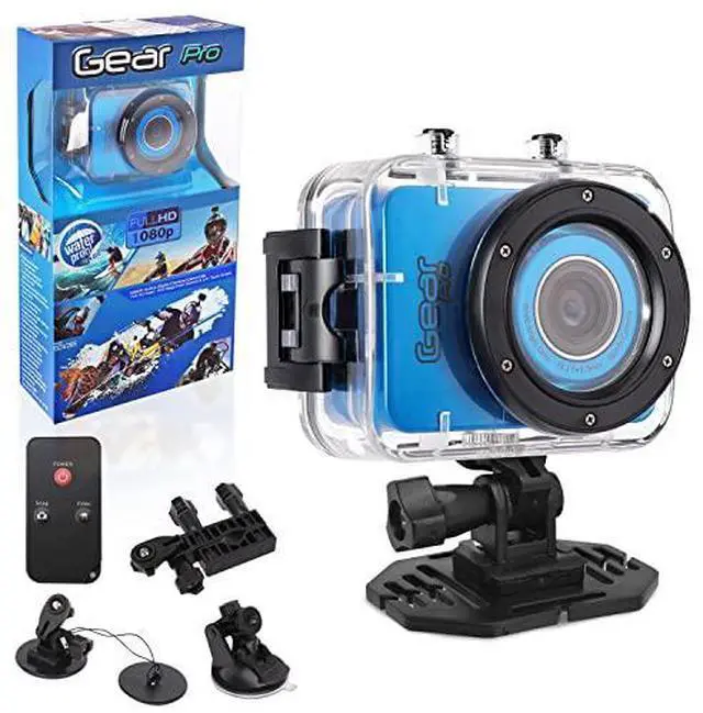 Main image of Sound Around Gear Pro Sports Action Camera - HD 1080P Mini Camcorder w/ 12 MP Cam, 2.4" Touch Screen - Pyle GDV285BL (Blue)