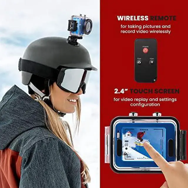 Alt view image 6 of 6 - Sound Around Gear Pro Sports Action Camera - HD 1080P Mini Camcorder w/ 12 MP Cam, 2.4" Touch Screen - Pyle GDV285BL (Blue)