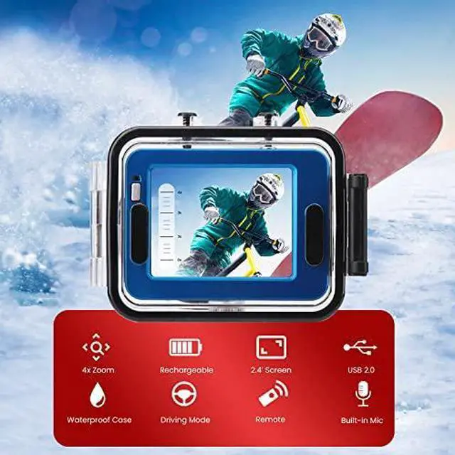 Alt view image 3 of 6 - Sound Around Gear Pro Sports Action Camera - HD 1080P Mini Camcorder w/ 12 MP Cam, 2.4" Touch Screen - Pyle GDV285BL (Blue)
