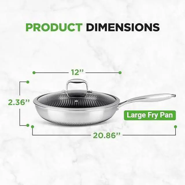Alt view image 6 of 7 - NutriChef 12" Stainless Steel Frying Pan - Triply Hybrid Skillet w/DAKIN Etching Non-Stick Coating, Scratch-resistant Raised-up Honeycomb Fire Textured Pattern, NC3PL12