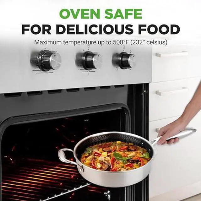 Alt view image 3 of 7 - NutriChef 3.4QT Deep Frying Pan with Lid - Stainless Steel Non-Stick Saute Pan, Scratch-Resistant Honeycomb Texture, Oven & Induction Safe Skillet