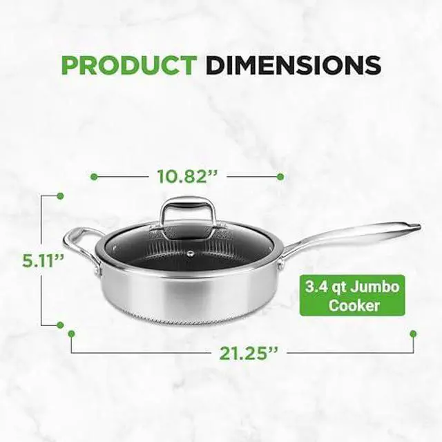 Alt view image 6 of 7 - NutriChef 3.4QT Deep Frying Pan with Lid - Stainless Steel Non-Stick Saute Pan, Scratch-Resistant Honeycomb Texture, Oven & Induction Safe Skillet