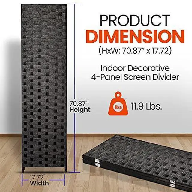 Alt view image 2 of 7 - SereneLife Woven Fiber Room Divider - 4-Panel Portable Lightweight Freestanding Indoor Foldable Decorative Partition, Screen Separator, Better Folding Privacy, Dressing Area, Porch, Office