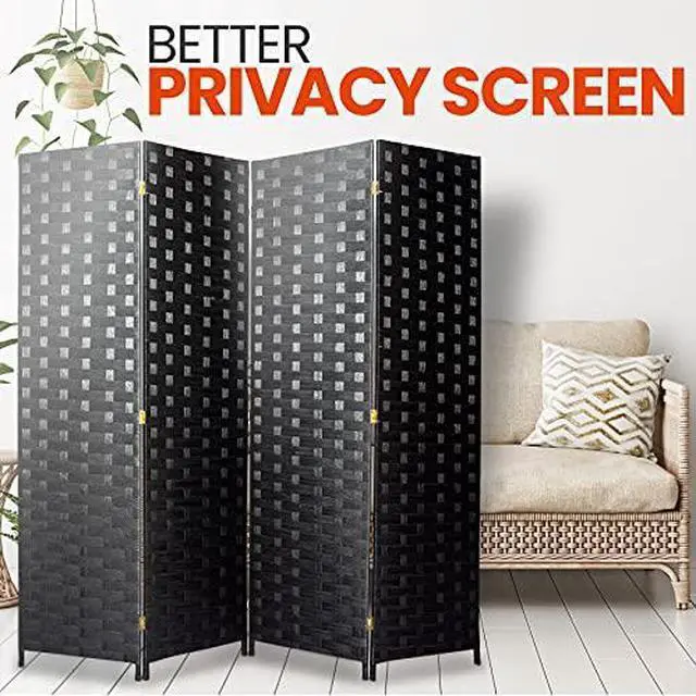Alt view image 4 of 7 - SereneLife Woven Fiber Room Divider - 4-Panel Portable Lightweight Freestanding Indoor Foldable Decorative Partition, Screen Separator, Better Folding Privacy, Dressing Area, Porch, Office