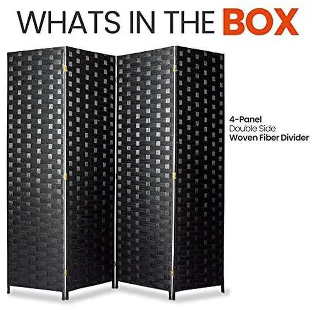Alt view image 7 of 7 - SereneLife Woven Fiber Room Divider - 4-Panel Portable Lightweight Freestanding Indoor Foldable Decorative Partition, Screen Separator, Better Folding Privacy, Dressing Area, Porch, Office