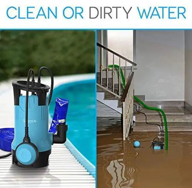 Alt view image 7 of 7 - SereneLife 1HP Sump Pump Submersible, 3300GPH Water Pump for Pool Draining with Auto Float Switch, 3pc Adapter Set for USA Garden and Flat Hose, 16ft Cord, Clean Dirty Water, Yard, Pool, Tub, Pond