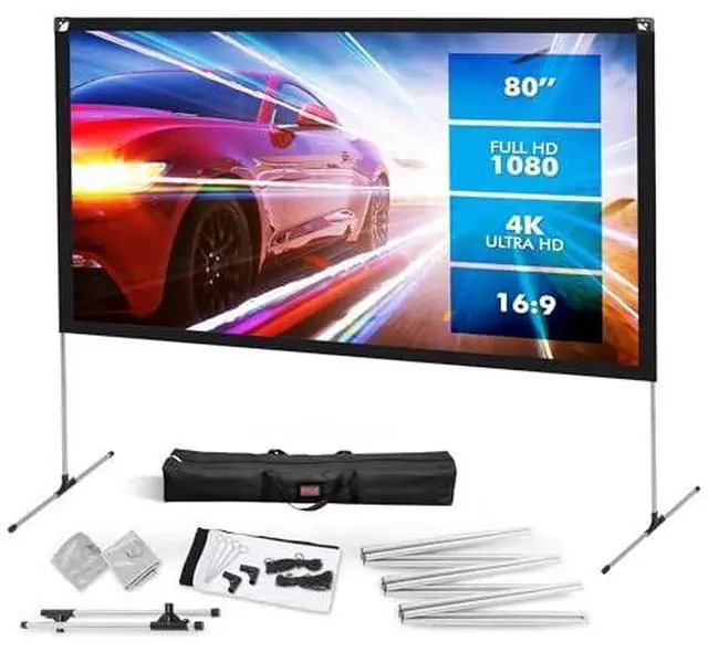 Alt view image 2 of 8 - pyle projector screen with stand - 80" 16:9 hd 4k portable lightweight freestanding foldable indoor outdoor movie projection display with frame for home theater