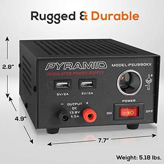 Alt view image 6 of 8 - Pyramid Universal Compact Bench Power Supply - 7 Amp Regulated Home Lab Benchtop AC-Dc Converter Power Supply for CB Radio, HAM W/ 13.8 Volt Dc 120V AC Supply, Dual USB, Cigarette Lighter PSU990KX