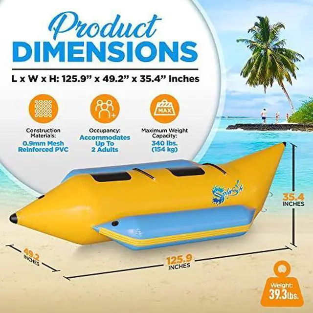 Alt view image 3 of 3 - SereneLife Inflatable Floating Banana Boat, Towable Tube for Boating, Includes Storage Bag, Food Pump, and Repair Kit for 2-6 seaters