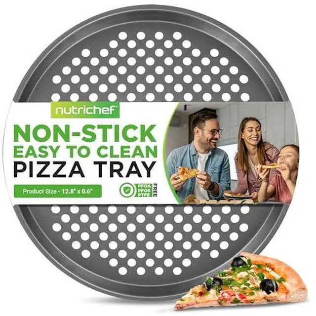 Main image of NutriChef 12.8 Inch Nonstick Pizza Pan for Oven - Carbon Steel Pizza Baking Tray with Airflow Holes - Premium Bakeware for Fresh & Frozen Pizza, Dishwasher Safe - Gray