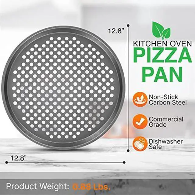 Alt view image 2 of 7 - NutriChef 12.8 Inch Nonstick Pizza Pan for Oven - Carbon Steel Pizza Baking Tray with Airflow Holes - Premium Bakeware for Fresh & Frozen Pizza, Dishwasher Safe - Gray