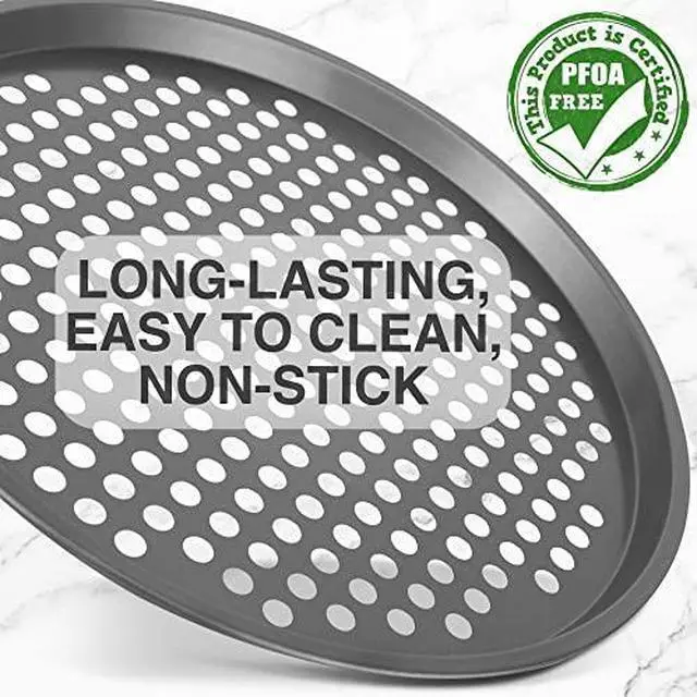 Alt view image 3 of 7 - NutriChef 12.8 Inch Nonstick Pizza Pan for Oven - Carbon Steel Pizza Baking Tray with Airflow Holes - Premium Bakeware for Fresh & Frozen Pizza, Dishwasher Safe - Gray