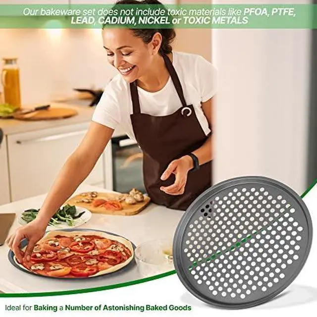Alt view image 5 of 7 - NutriChef 12.8 Inch Nonstick Pizza Pan for Oven - Carbon Steel Pizza Baking Tray with Airflow Holes - Premium Bakeware for Fresh & Frozen Pizza, Dishwasher Safe - Gray